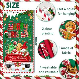 Christmas Red Truck Door Cover Decorations with Gnome Gingerbread Christmas Tree and Peppermint Candy for Front Door Xmas Winter Holiday Party Supplies Backdrop Door Decorations