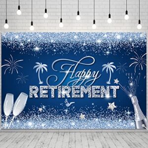 happy retirement banner backdrop blue silver decorations background photo booth prop for men women photography officially retire party decor supplies