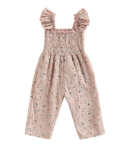 Toddler Girl Jumpsuit Romper Flower Pleated Overalls Pants Baby Girl Summer Clothes (3-4 T, Pink)