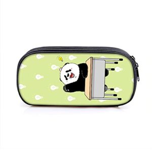 abcsea 1 piece cute panda portable pencil case, large capacity pencil case, pen case large, bag pouch with zip for school students and office (green)