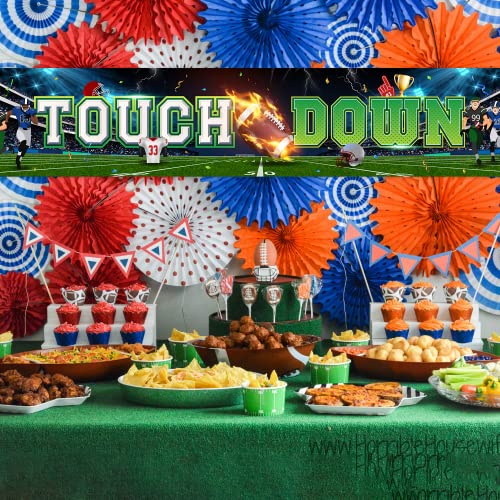 Large Football Themed Birthday Party Banner Fabric Football Scene for Touch Down Football Party Supplies Super Bowl Party Decorations Football Field Photo Booth Backdrop Banner…