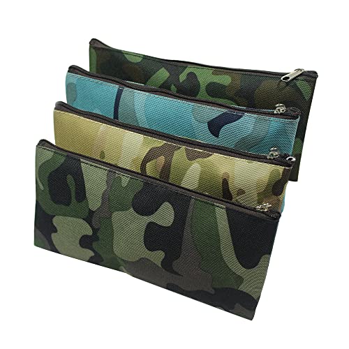 Funny live 4 pieces Camouflage Pencil Cases Marker Case Pen Bag, Flat Minimalist Zipper Bag,Durable Canvas Stationery Bag Pencil Organizer,7.5 x 3.7 inches