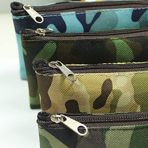 Funny live 4 pieces Camouflage Pencil Cases Marker Case Pen Bag, Flat Minimalist Zipper Bag,Durable Canvas Stationery Bag Pencil Organizer,7.5 x 3.7 inches