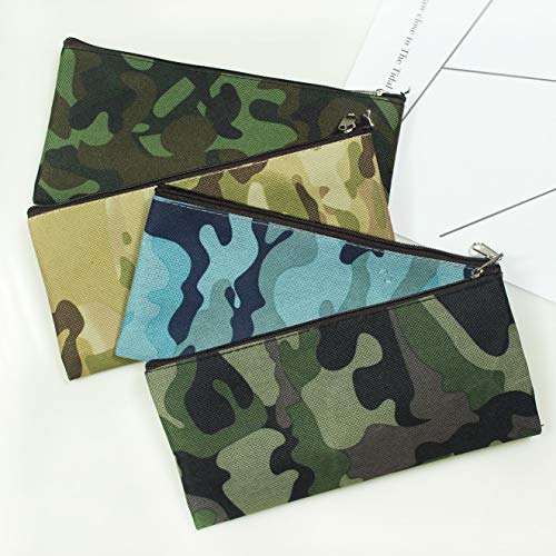 Funny live 4 pieces Camouflage Pencil Cases Marker Case Pen Bag, Flat Minimalist Zipper Bag,Durable Canvas Stationery Bag Pencil Organizer,7.5 x 3.7 inches