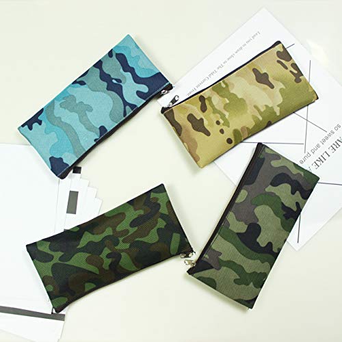 Funny live 4 pieces Camouflage Pencil Cases Marker Case Pen Bag, Flat Minimalist Zipper Bag,Durable Canvas Stationery Bag Pencil Organizer,7.5 x 3.7 inches