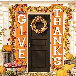 blulu fall harvest decorative give thanks banners thanksgiving party decorations autumn door sign pumpkin turkey maple leaf welcome porch sign for fall party backdrop garden yard orange