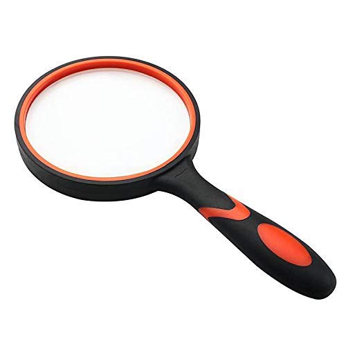 2 Pack 75mm 10X Handheld Magnifying Glass Shatterproof Reading Magnifier for Seniors and Kids, Real Glass Magnifying Lens with Non-Slip Rubber Handle for Reading Hobbies and Science (Orange+Green)