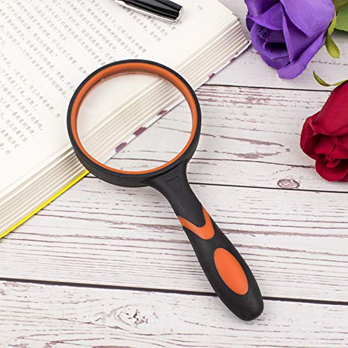 2 Pack 75mm 10X Handheld Magnifying Glass Shatterproof Reading Magnifier for Seniors and Kids, Real Glass Magnifying Lens with Non-Slip Rubber Handle for Reading Hobbies and Science (Orange+Green)