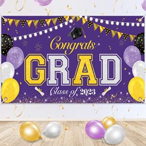 aigybobo 2023 graduation party decorations -78.7″x40″ graduation banner, class of 2023 graduation decorations party supplies, gongrats grad photo booth props for home indoor & outdoor (purple)