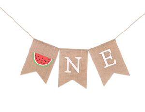 melon first birthday decoration – watermelon burlap highchair banner – summer baby’s first birthday sign (watermelon+ne)
