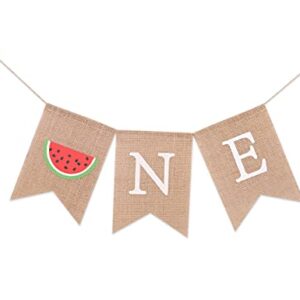 Melon First Birthday Decoration - Watermelon Burlap Highchair Banner - Summer Baby's First Birthday Sign (watermelon+NE)