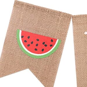 Melon First Birthday Decoration - Watermelon Burlap Highchair Banner - Summer Baby's First Birthday Sign (watermelon+NE)