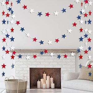 JREAMTD 10 Pack Patriotic Star Banners 4th of July Streamers Garland Decorations - 65Ft/180 Red Blue White Glitter Paper Star Banner Decor Independence Day Memorial Day BBQ Holiday Party Supplies