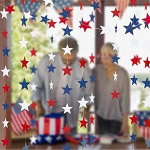 JREAMTD 10 Pack Patriotic Star Banners 4th of July Streamers Garland Decorations - 65Ft/180 Red Blue White Glitter Paper Star Banner Decor Independence Day Memorial Day BBQ Holiday Party Supplies