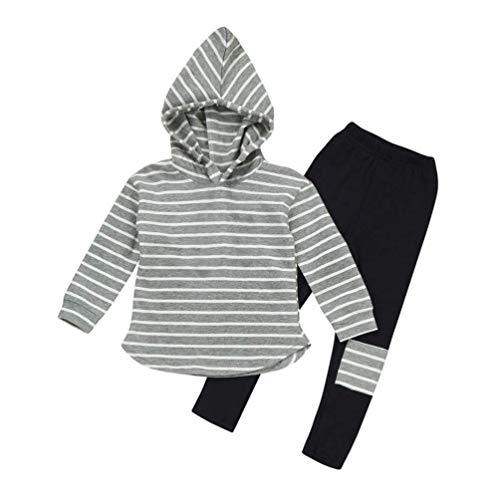 MODNTOGA Toddler Kids Girl Striped Long Sleeve Hoodie Pants Outfits Winter Sweatpants for 2-6Y (Gray, 120 (5T))