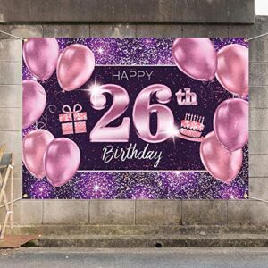 PAKBOOM Happy 26th Birthday Banner Backdrop - 26 Birthday Party Decorations Supplies for Women Her - Pink Purple Gold 4 x 6ft