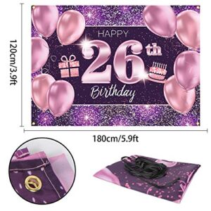 PAKBOOM Happy 26th Birthday Banner Backdrop - 26 Birthday Party Decorations Supplies for Women Her - Pink Purple Gold 4 x 6ft