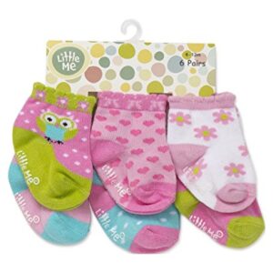 Little Me baby girls Variety Little Me 6 Pack Newborn Girl Socks Happy Owl Multi, Happy Owl, 12-18 Months US