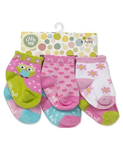 Little Me baby girls Variety Little Me 6 Pack Newborn Girl Socks Happy Owl Multi, Happy Owl, 12-18 Months US