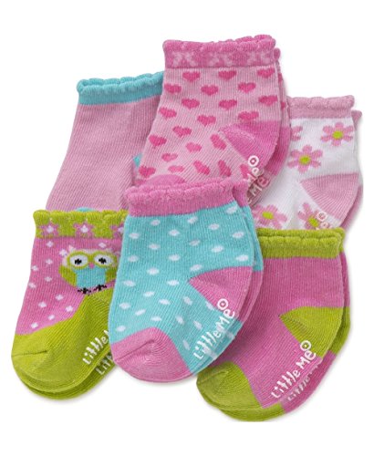 Little Me baby girls Variety Little Me 6 Pack Newborn Girl Socks Happy Owl Multi, Happy Owl, 12-18 Months US