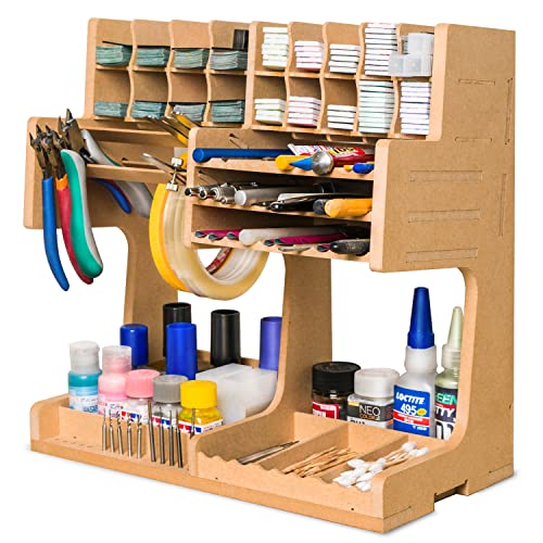 Bucasso Model Paint Rack, Model Tool Storage Rack, MDF Material, Wooden Paint Organizer, Brush Storage, Dedicated Paint Rack, Brush/Tool Holder, Suitable for Tamiya GSI AV Paints and Model Tools, GK1