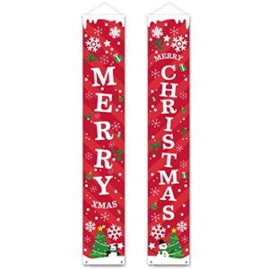 merry christmas banner sign – christmas front porch door decorations – outdoor xmas decor – red merry christmas sign for city, country clearance wall hanging outside