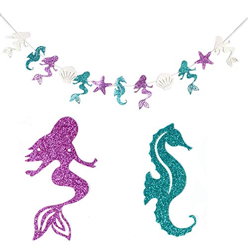 Mermaid Happy Birthday Banner, Mermaid Starfish Seashell Seahorse Banner, Under The Sea Mermaid Theme Party Decoration