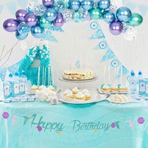 Mermaid Happy Birthday Banner, Mermaid Starfish Seashell Seahorse Banner, Under The Sea Mermaid Theme Party Decoration