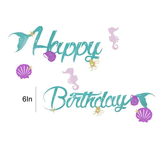 Mermaid Happy Birthday Banner, Mermaid Starfish Seashell Seahorse Banner, Under The Sea Mermaid Theme Party Decoration