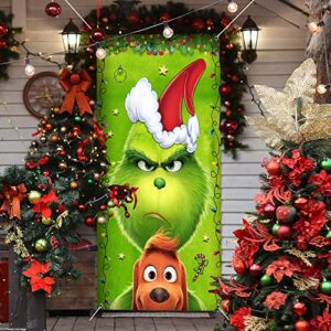 Christmas Decorations Door Cover, The Green Door Banner Merry Christmas Porch Sign Backdrop for Indoor Outside Home Front Door Christmas New Year Party Decorations