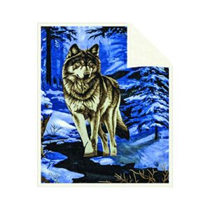 fleece sherpa receiving baby blanket – boys girls thick soft poly double layer plush minky comfy blankets for infants toddlers & pets with printed blue wolf imagery throws size 30″ x 42″