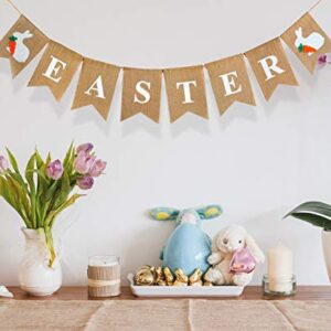 Easter Banner, Burlap Happy Easter Egg Garland, Mantle Decorations for Fireplace, Easter Bunny Hanging Bunting Garland for Easter Decorations Home Party Decor Favors Photo Props - White
