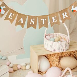 Easter Banner, Burlap Happy Easter Egg Garland, Mantle Decorations for Fireplace, Easter Bunny Hanging Bunting Garland for Easter Decorations Home Party Decor Favors Photo Props - White