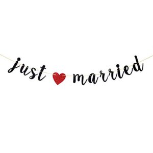 black just married banner – wedding hanging banner – vintage rustic wedding/bridal shower/engagement party decorations