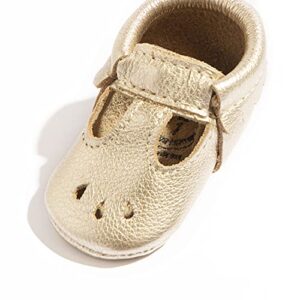 first pair soft sole newborn platinum mary jane moccasins – newborn baby girl shoes – size 0