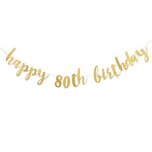 Happy 80th Birthday Banner - 80th Birthday Banner，80 Banner Gold，80th Anniversary Banner Gold，80th Birthday Banner for Women/men，happy 80th Birthday Banner Party Decorations