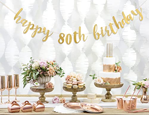 Happy 80th Birthday Banner - 80th Birthday Banner，80 Banner Gold，80th Anniversary Banner Gold，80th Birthday Banner for Women/men，happy 80th Birthday Banner Party Decorations