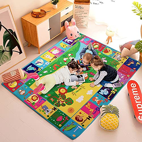 beetoy Baby Play Mats for Floor Crawling Mat Baby Play Rug Foldable Non-Slip Large Super Soft Extra Thick Plush Surface Animal Alphabet Play Mat for Baby (59*44 Inch, 6mm)