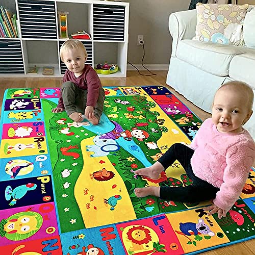 beetoy Baby Play Mats for Floor Crawling Mat Baby Play Rug Foldable Non-Slip Large Super Soft Extra Thick Plush Surface Animal Alphabet Play Mat for Baby (59*44 Inch, 6mm)