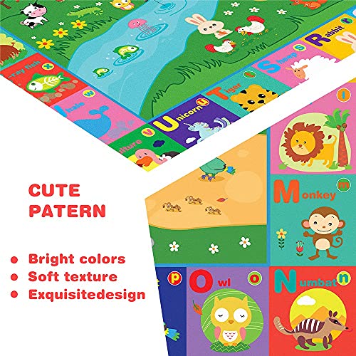 beetoy Baby Play Mats for Floor Crawling Mat Baby Play Rug Foldable Non-Slip Large Super Soft Extra Thick Plush Surface Animal Alphabet Play Mat for Baby (59*44 Inch, 6mm)