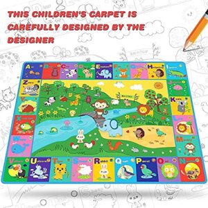 beetoy Baby Play Mats for Floor Crawling Mat Baby Play Rug Foldable Non-Slip Large Super Soft Extra Thick Plush Surface Animal Alphabet Play Mat for Baby (59*44 Inch, 6mm)