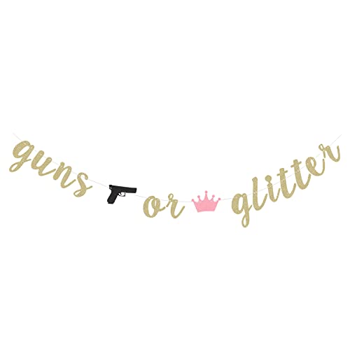 Gold Paper Guns or Glitter Garland for Boy or Girl Gender Reveal Party Baby Shower Decorations Bunting Backdrops