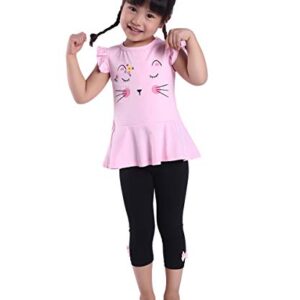 CuteMe Adorable Baby Girls Clothes Set Cute Cat Print Sleeveless Shirt Tops Cropped Pants 2 Pieces Outfits (19101,Pink,120)