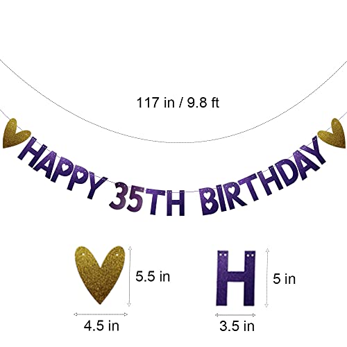 Happy 35th Birthday Banner, Pre-Strung, Purple Glitter Paper Garlands Banner for 35th Birthday Party Decorations Supplies, Letters Purple, Betteryanzi