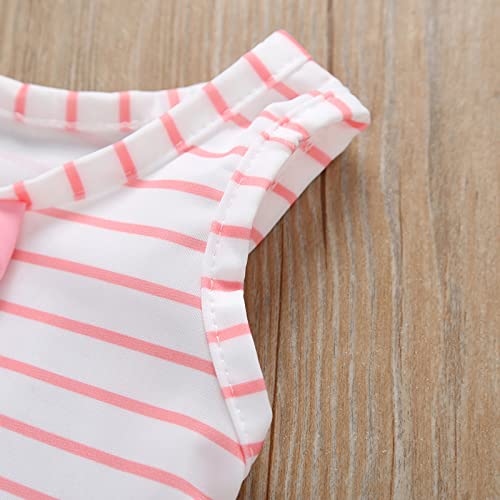 Myhrey Toddler Baby Girls Swimsuit Sleeveless Striped Ruffle Top+Bottoms Bathing Suit Summer Beach Wear (3-6 Months, Pink+Bowknot)