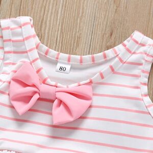 Myhrey Toddler Baby Girls Swimsuit Sleeveless Striped Ruffle Top+Bottoms Bathing Suit Summer Beach Wear (3-6 Months, Pink+Bowknot)