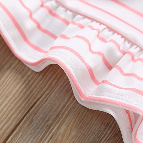 Myhrey Toddler Baby Girls Swimsuit Sleeveless Striped Ruffle Top+Bottoms Bathing Suit Summer Beach Wear (3-6 Months, Pink+Bowknot)