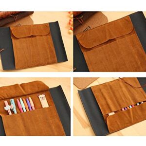 ANTIMAX Vintage Roll Up Pencil Case Creative Map Matte Smooth Cover Pencil Pouch Art Makeup Cosmetic Pouch with Pendant for Business School Gifts Smooth Dark Brown