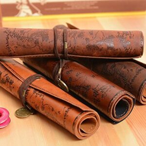 ANTIMAX Vintage Roll Up Pencil Case Creative Map Matte Smooth Cover Pencil Pouch Art Makeup Cosmetic Pouch with Pendant for Business School Gifts Smooth Dark Brown