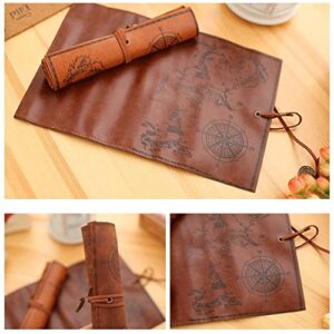 ANTIMAX Vintage Roll Up Pencil Case Creative Map Matte Smooth Cover Pencil Pouch Art Makeup Cosmetic Pouch with Pendant for Business School Gifts Smooth Dark Brown